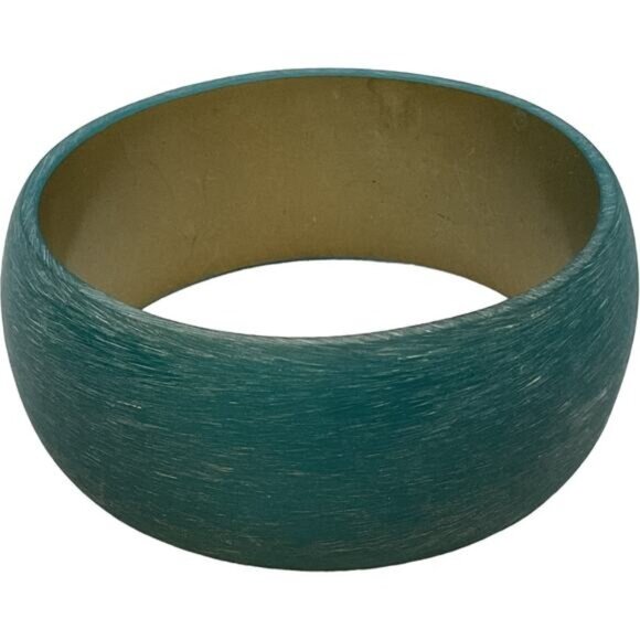 Wide Brass Turquoise Colored Statement Bangle Bracelet - Picture 3 of 4